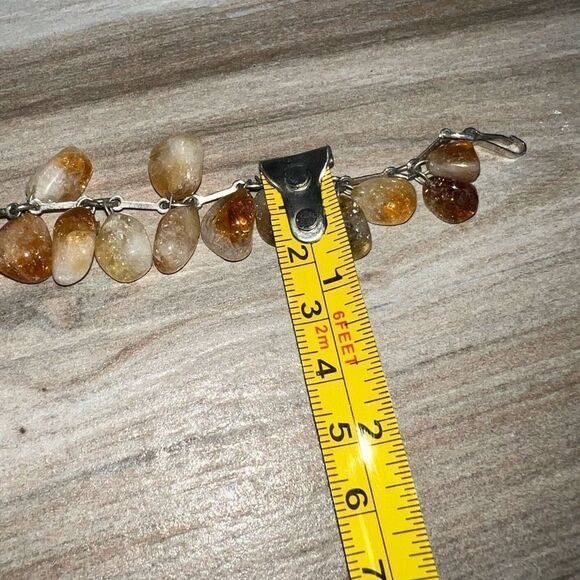 Citrine And Crystal Dangling Bracelet Linked Silver Tone Chain Bohemian Classic - Picture 5 of 7